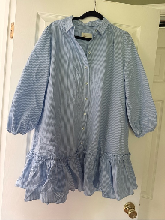 Anthropologie Dresses & Skirts - Anthropologie Blue & White Striped Long-Sleeve Ruffle Hem Dress